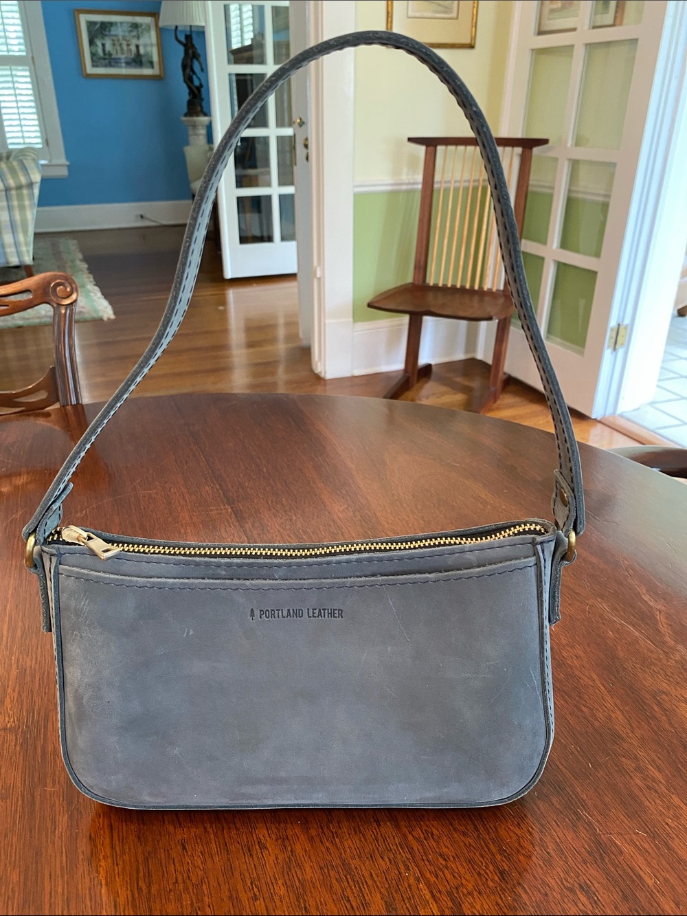 Portland Leather Goods Discontinued Blue Gray Storm Suede Shoulder Bag Purse - Picture 4 of 14